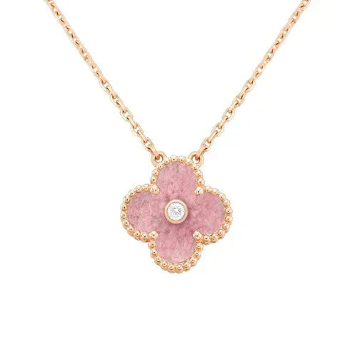 [Renovia Jewelry]CLOVER 15MM DIAMOND RHODONITE NECKLACE