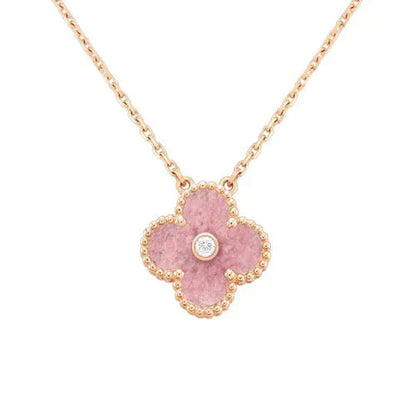 [Renovia Jewelry]CLOVER 15MM DIAMOND RHODONITE NECKLACE