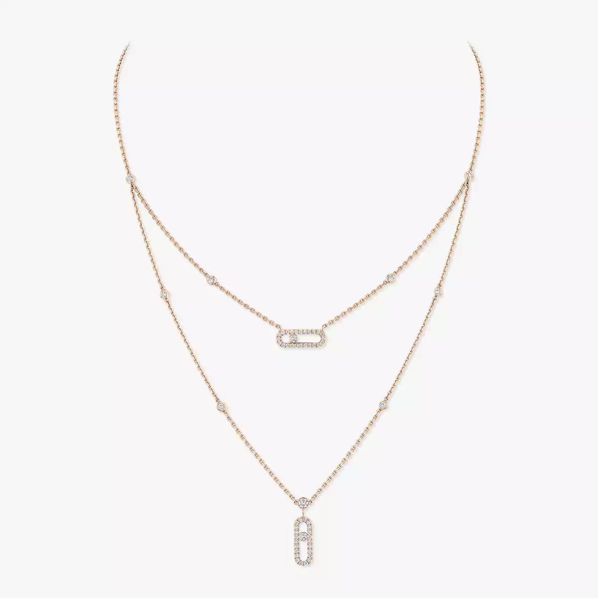 [Renovia Jewelry]2 Rows Rose Gold Diamond Pave_ Necklace Move Uno