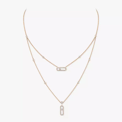 [Renovia Jewelry]2 Rows Rose Gold Diamond Pave_ Necklace Move Uno