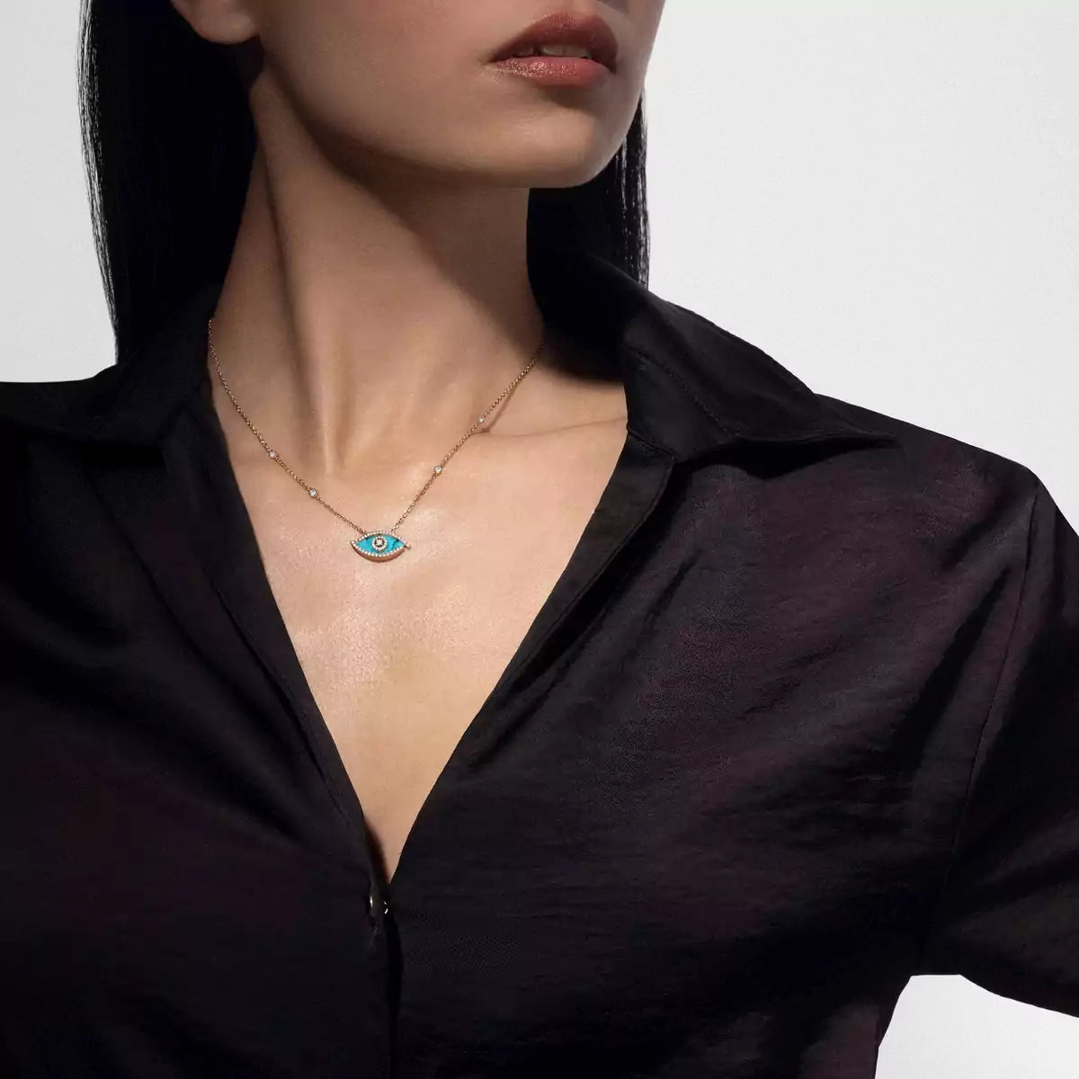 [Renovia Jewelry]Lucky Eye Diamond Necklace in Rose Gold and Turquoise