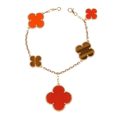 [Renovia Jewelry]クローバー ブレスレット 5モチーフ カーネリアン タイガーアイ